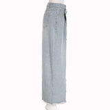 Woloong Irregular Ripped Denim Long Skirts y2k Chic Cutout Grunge 2000s Jeans Midi Skirts Women Casual Streetwear Fashion Korean