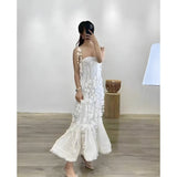 Woloong Party Dresses White Pretty Elegant Mermaid Prom Spaghetti Strap Sleeveless 3D Appliques Women Cocktail Night Gowns Custom Made