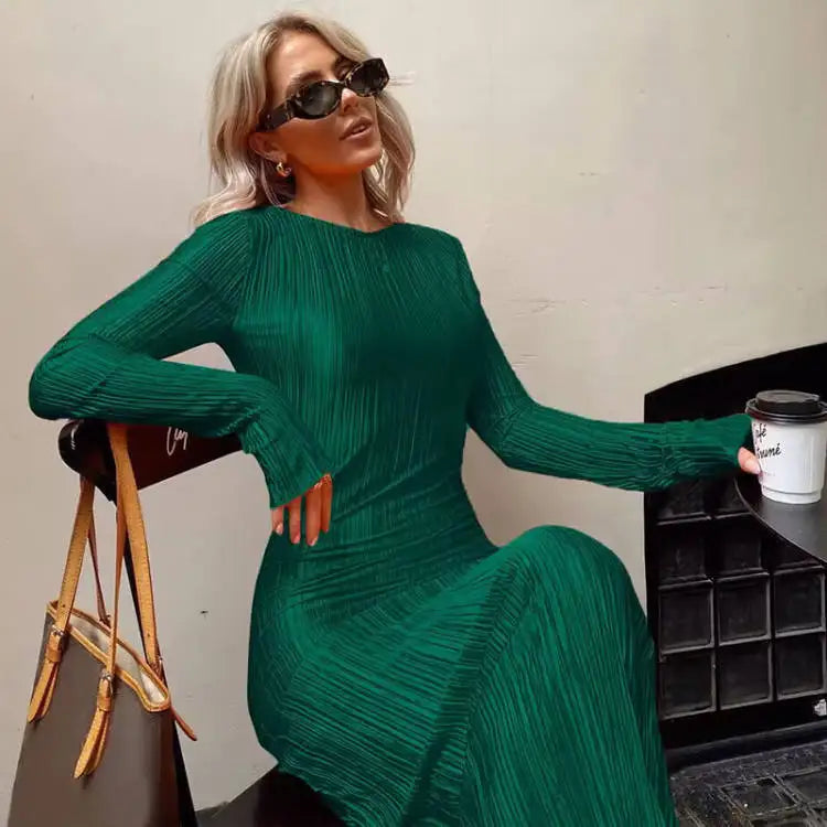 Women Fashion Long Sleeve Streetwear Bodycon Orange Midi Dress  Autumn Clothes Wholesale Items For Business
