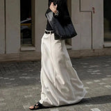 White High Waist Patchwork Long Skirt For Women Loose Casual Pocket Elegant Solid Fashion Summer Female Maxi Skirt