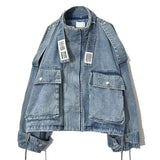 Woloong Retro Denim Coat for Women Short Loose Letter Student Harajuku Lady's Denim Jackets Hiphop Spring and Autumn Cowboy Old Outwear