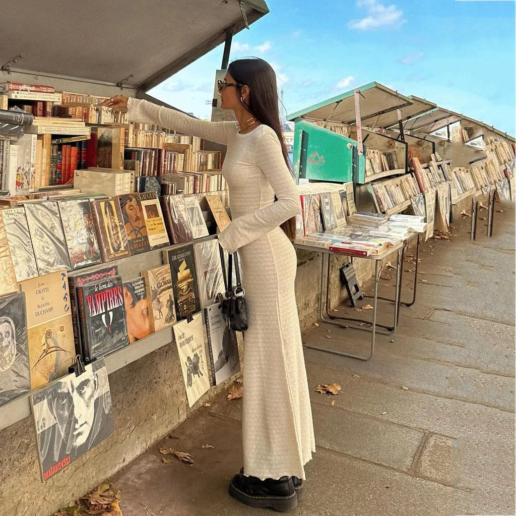 Woman Sexy Lace Up Backless Dress Fashion Hollow Out Bodycon Long Sleeve Knitted Dresses Female Elegant Beach Holiday Robes