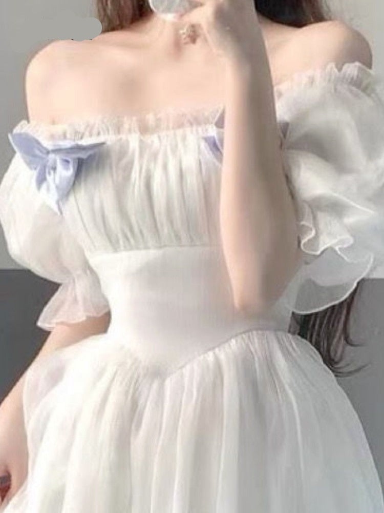 France Fairy Sweet Dress Women Vintage Evening Party Midi Dresses Casual Designer Chic Princess Retro White Dress