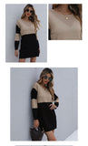 Women Winter Sweater Dresses, Women's Autumn Knitted Patchwork Pullovers Tunic Mini Dress.