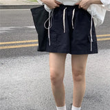 Cargo Shorts Women Vintage Japanese Style Casual Baggy Black White Short Pants High Waist Short Female Summer Streetwear