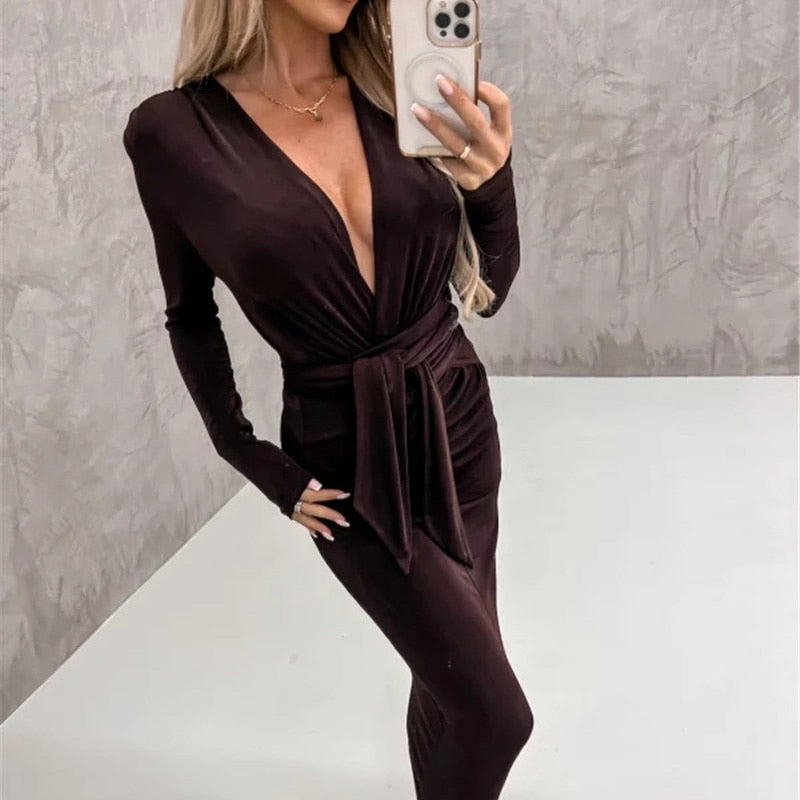 Sexy Deep V Strap Bandage Slim Long Dress Autumn Elegant Temperament Evening Party Dresses Velvet Drape Solid Sheath Women Dress