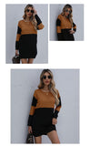 Women Winter Sweater Dresses, Women's Autumn Knitted Patchwork Pullovers Tunic Mini Dress.