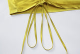 woloong Lace Up Drawstring Ruched Sleeveless Satin Mini Dress Summer Solid Bodycon Sexy Streetwear Party Club Elegant