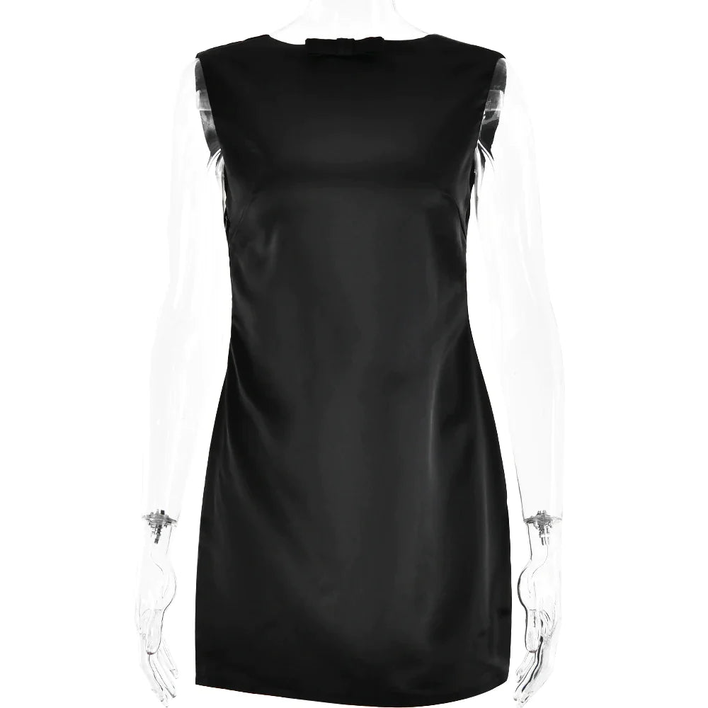 Women's Sexy Backless Sleeveless Bow Solid Mini Dress For Femme  Fashion Party Clubwear Slim Fit Elegant Outfits