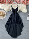 Summer Black/White Irregular Spaghetti Strap Long Dress Women Sexy Strapless High Waist Ruffle Open Back Vestidos New Robe