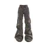 Woloong Women's Grey Jeans Vintage Korean 90s Aesthetic Denim Trousers Harajuku High Waist Cowboy Pants Fashion Y2k 2000s Trashy Clothes
