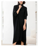 Women L-3XL Large Size Knitted Rib Woolen Dress With Batwing Sleeve For Autumn And Winter