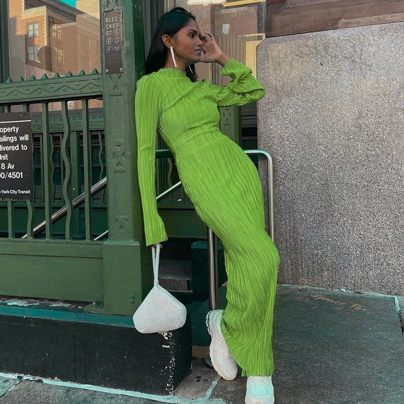 Women Fashion Long Sleeve Streetwear Bodycon Orange Midi Dress  Autumn Clothes Wholesale Items For Business