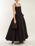 Elegant Ruffle Dress For Women Spaghetti Strap Hollow Out Backless High Waist Puff Dresses Female