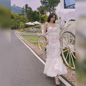 Party Dresses White Pretty Elegant Mermaid Prom Spaghetti Strap Sleeveless 3D Flowers With Chest Pad Appliques Women Dress Made