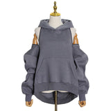 Woloong  Casual Solid Sweatshirt For Women Hooded Collar Long Sleeve Hollow Out Minimalist Sweatshirts Female Fashion Fall