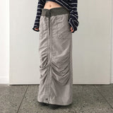 Grunge Drawstring Long Skirt y2k Streetwear Stitched Tie Up Loose Cargo Skirts for Women Harajuku Outfits Korean Fashion