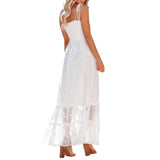 woloong  Womens Summer Floral Dress Backless Dress Solid Color Sleeveless Spaghetti Strap Tie-Up Ruffle  Beach Boho Maxi Dresses Sundress