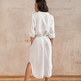 Elegant Slim Summer Women Fashion Cotton Dresses Buttons Cardigan Shirts Dress Casual Long Sleeves Home Wear Office Vestidos