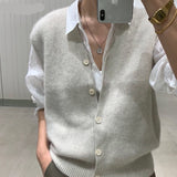 Aieru Sweater Vest Loose Autumn and Winter Warm Knitted Vest Sweater for Women Loose Solid Sleeveless Sweaters