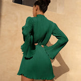 Women Elegant Long Sleeve Streetwear Bodycon Green Fall Mini Dress Christmas Autumn Clothes Wholesale Items For Business