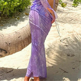 Summer Chiffon Fashion Maxi Skirt cover-up Women Elegant High Waist printed Holiday See-Through Printed Female Long Skirt
