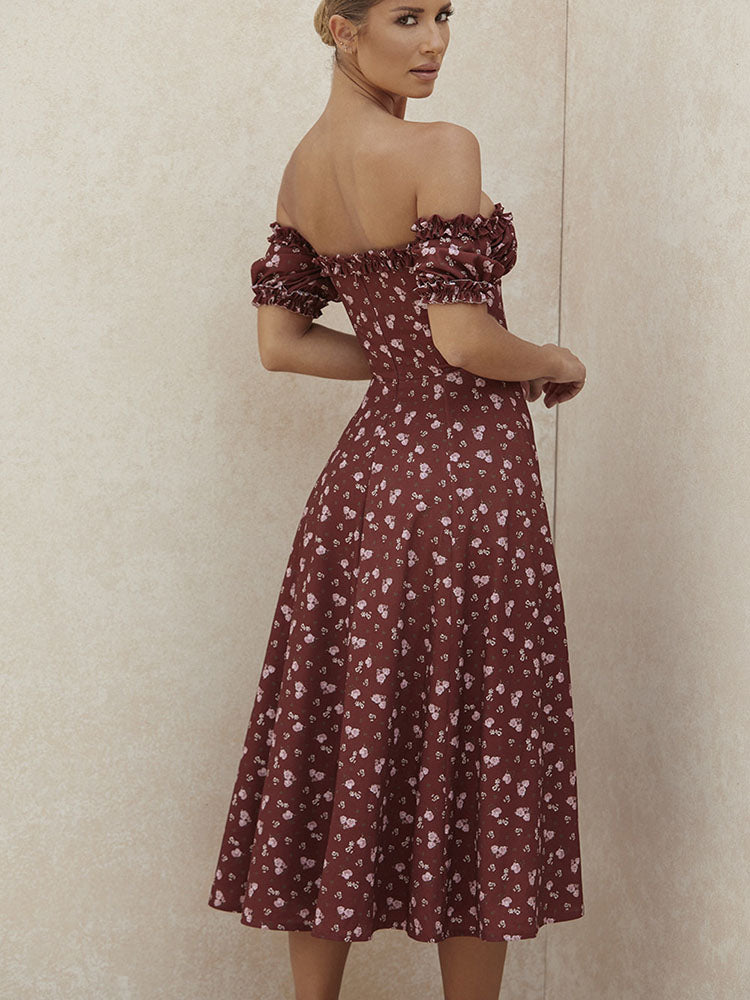 Casual Wear Summer High Quality Sexy Pink Dress Broken Off The Shoulder Backless Printing Dresses Long Skirt Women'S Clothing