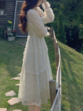 French Vintage Dress Women Summer Long Sleeve Elegant Party Midi Dress Female Casual Retro One Piece Dress Korean Casual
