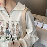 Hoodie for Woman Retro Gray Rabbit Y2k  Sweater Women Spring and Autumn Loose Oversize Harajuku Wind Casual Hundred Take Tops