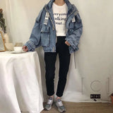 Woloong Retro Denim Coat for Women Short Loose Letter Student Harajuku Lady's Denim Jackets Hiphop Spring and Autumn Cowboy Old Outwear