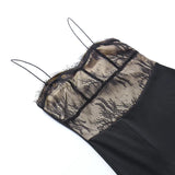 90s Vintage Lace Patchwork Split Midi Dress Chic Women Sexy Backless Spaghetti Strap Dresses Birthday Party Night Streetwear