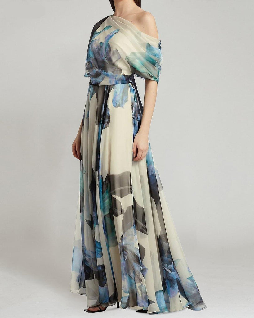Elegant Women's Printed Vestidos Sleeveless Neck-mounted Female Formal Wear Aesthetic Layered Ruffled Hem Evening Party Dresses