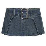 Woloong Super Short Mini Denim Skirt Low Rise Basic Belt Jeans Micro Skirts Harajuku y2k Aesthetic Women Vintage Streetwear