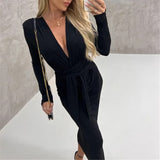 Sexy Deep V Strap Bandage Slim Long Dress Autumn Elegant Temperament Evening Party Dresses Velvet Drape Solid Sheath Women Dress