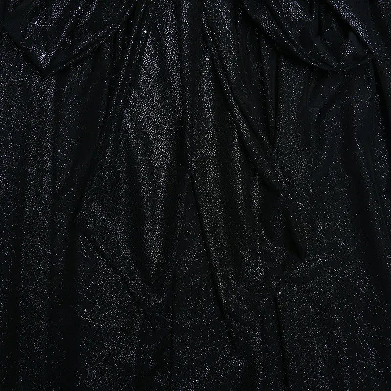 Elegant Strapless Sexy Mini Dress Women Fashion Black Off-shoulder Backless Pleated Sequins Sparkle Club Party Dress