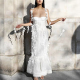 Woloong Party Dresses White Pretty Elegant Mermaid Prom Spaghetti Strap Sleeveless 3D Appliques Women Cocktail Night Gowns Custom Made