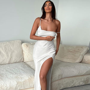Elegant Fashion Halter Sexy Backless Split Maxi Dress Women Summer Women Party Sling Soild Dresses Clothes