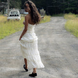 Y2K Vintage Ruffle Tunnel Gown Dress Tie Up Bandage Backless Maxi Long Dresses Women 2000s Retro Fairy Cottage Cocktail Vestidos