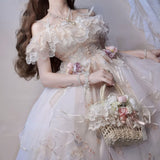 Japanese Retro Victorian Style Lolita Jsk Dress Sweet Ruffles Lace Floral Embroidery Princess Dresses Girl Women'S Summer Dress