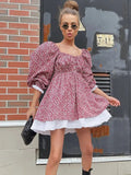 Printed Off-Shoulder Ruffled Mini Dress For women Square Collar Fashion Casual Elegant Party Dress Evening Mini Dress