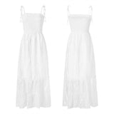 woloong  Womens Summer Floral Dress Backless Dress Solid Color Sleeveless Spaghetti Strap Tie-Up Ruffle  Beach Boho Maxi Dresses Sundress