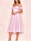 Casual Wear Summer High Quality Sexy Pink Dress Broken Off The Shoulder Backless Printing Dresses Long Skirt Women'S Clothing