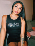 woloong Sleeveless Sequined Letter Print Sexy Mini Dress Summer Women Fashion Streetwear Outfits Y2K Party Clothing