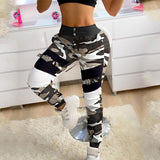 Woloong Spring Autumn Cargo Pants Casual Elastic Buckle Camouflage Sweatpant Overall Women Patchwork High Waist Trousers Streetwear