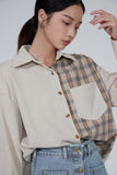 Awen Corduroy Splicing Plaid Shirt for Women Man Fashion Oversized Loose Cardigan Soft Corduroy Korean Lattice Blouse Jacket Top