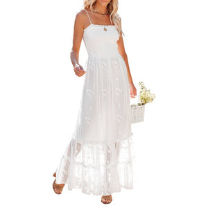 woloong  Womens Summer Floral Dress Backless Dress Solid Color Sleeveless Spaghetti Strap Tie-Up Ruffle  Beach Boho Maxi Dresses Sundress