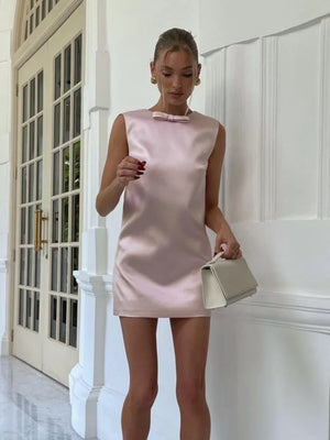 Women's Sexy Backless Sleeveless Bow Solid Mini Dress For Femme  Fashion Party Clubwear Slim Fit Elegant Outfits