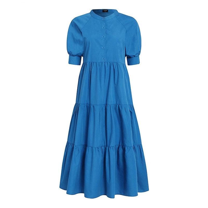 Women Dress  Autumn Turn Down Neck Long Lantern Sleeve Dresses  Bohemain Vestidos Knee-Length Sundress