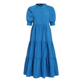 Women Dress  Autumn Turn Down Neck Long Lantern Sleeve Dresses  Bohemain Vestidos Knee-Length Sundress