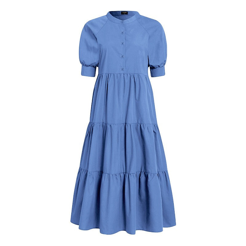 Women Dress  Autumn Turn Down Neck Long Lantern Sleeve Dresses  Bohemain Vestidos Knee-Length Sundress